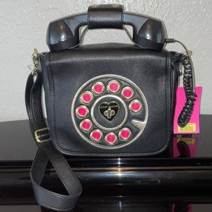 Betsy Johnson - Crossbody Telephone Bag - Black with pink and gold accents